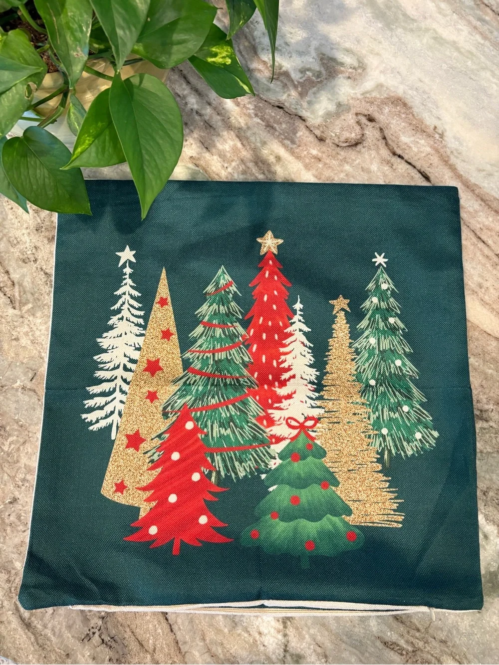 Holiday Evergreen Decorative Pillow Covers- Green/Red/Gold